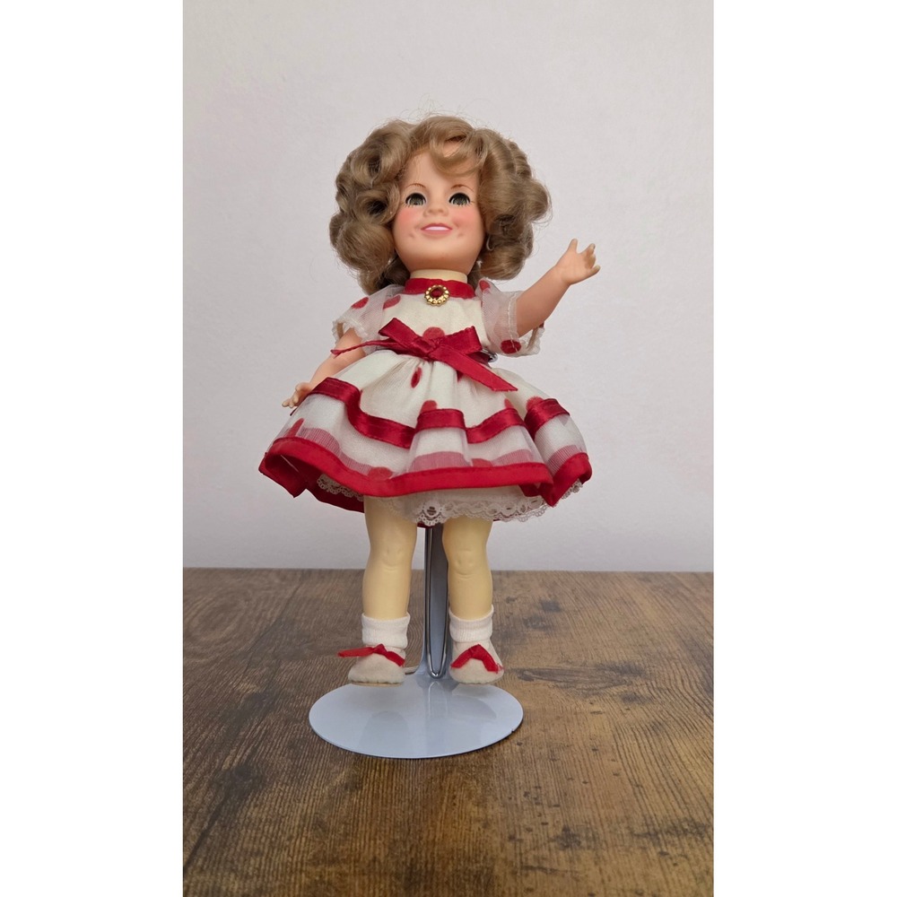 Collectible Vintage Ideal Shirley Temple Doll 8" Vinyl Blonde Ringlets Red Polka